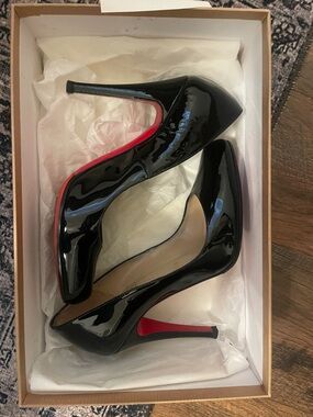 Christian Louboutin Black Patent Leather Pointed-Toe Pumps